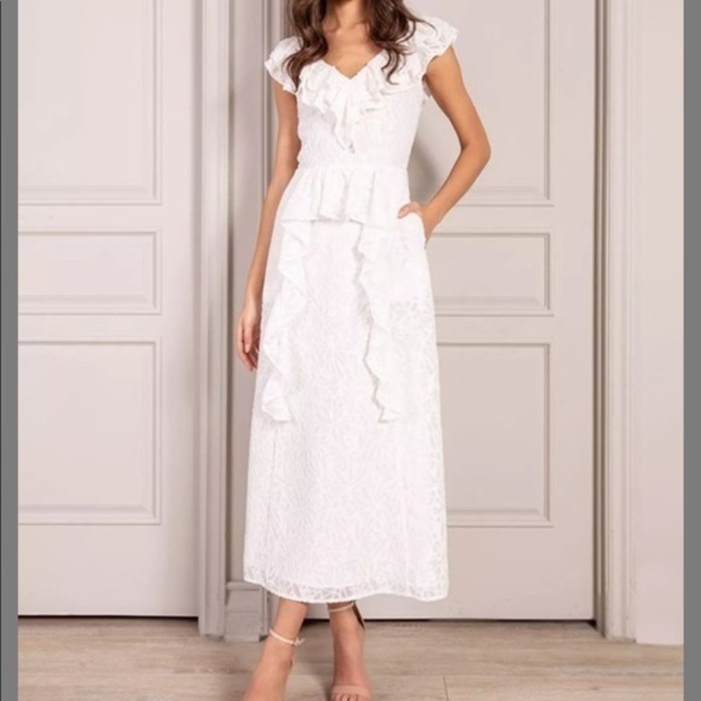 Senlis white Wild flower Maxi Dress Elisabeth Ruffle Dress